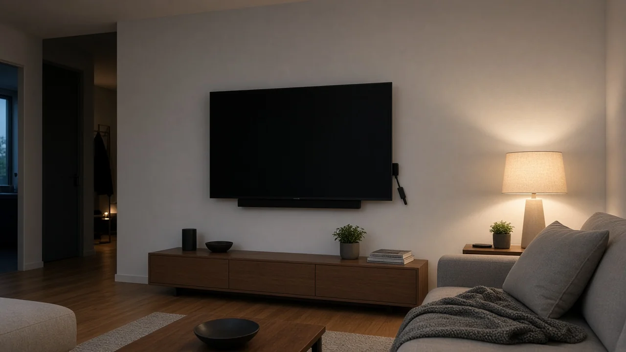 Telly Stick am Fernseher im Wohnzimmer